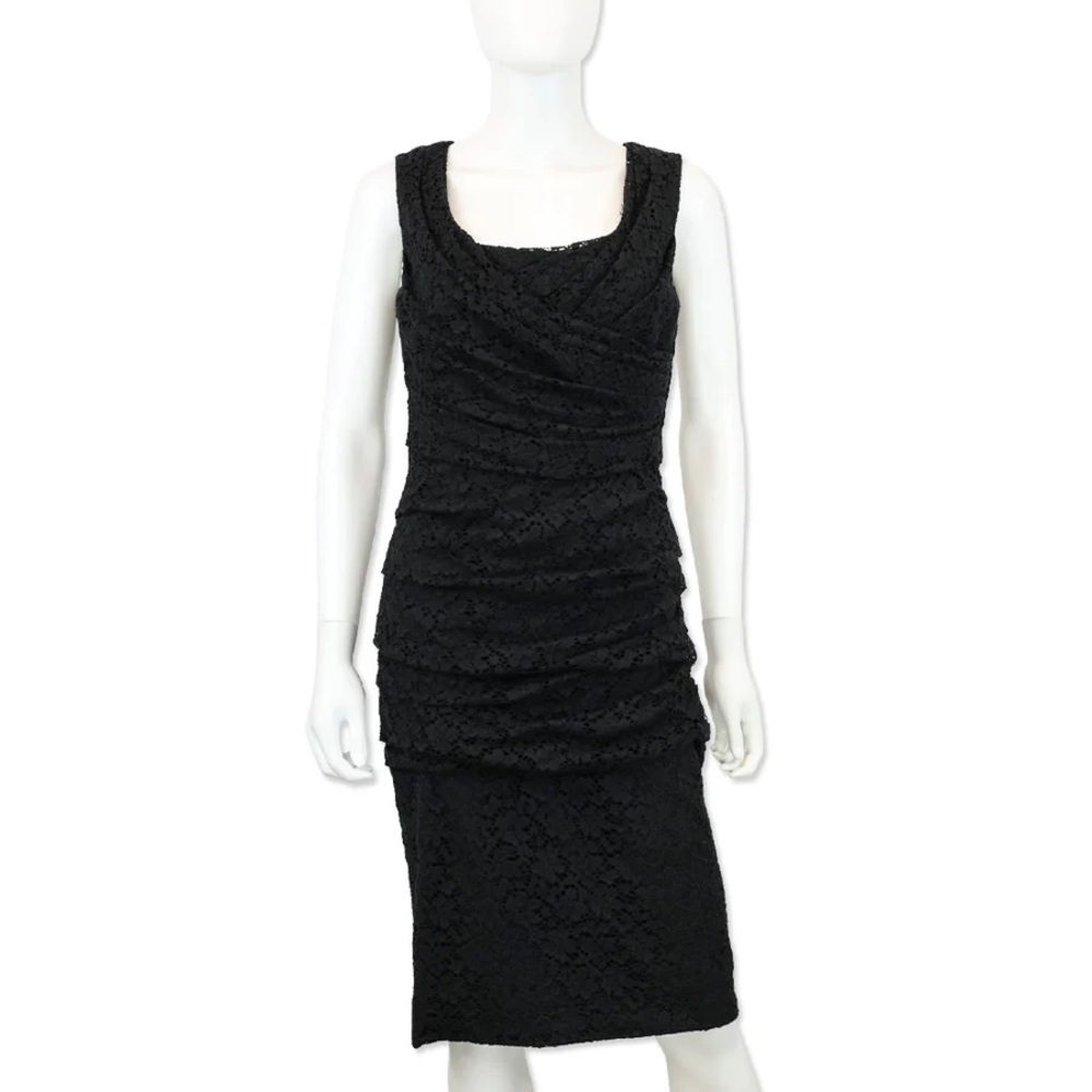 Dolce & Gabbana 90s Vintage Black Floral Eyelet Ruched Sleeveless Dress D&G